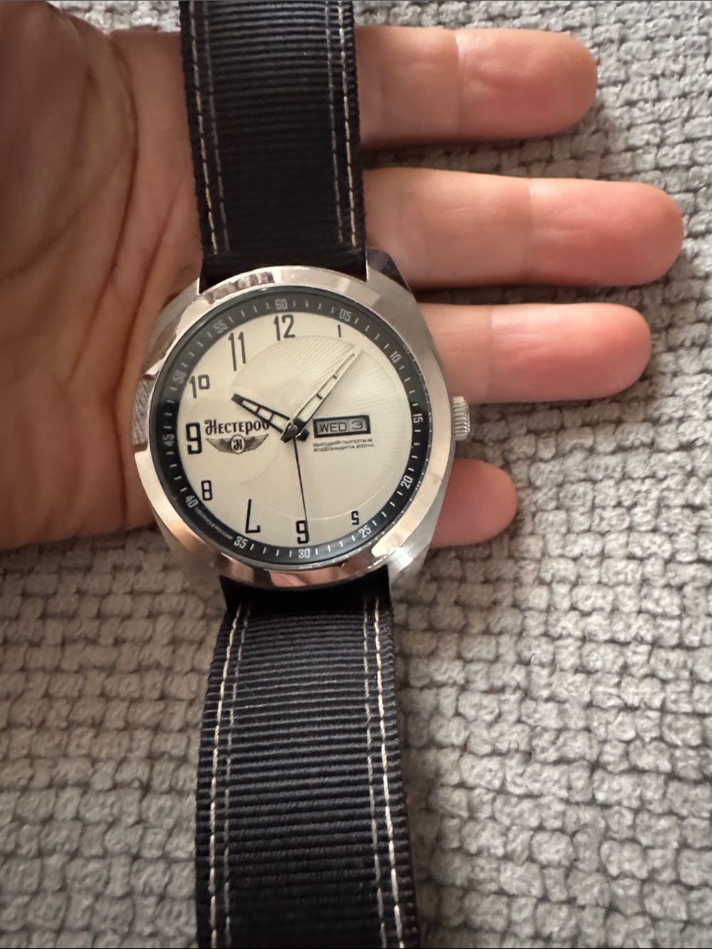 White Dial Men's Watch with Black Nylon Strap